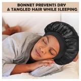 ZHENSILK 2Pcs Silk Bonnet for Sleeping, Satin Hair Bonnets, Soft Elastic Band Silk Sleep Cap, Hair Wrap for Women(Black)