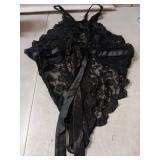 Plus Size Lingerie for Women Sexy Lace Teddy Bodysuit Underwear Black One Piece V-Neck Nightwear (Black, 3XL)