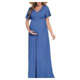 Peauty Plus Size Maternity Summer Dress - Blue Maternity Dress for Baby Shower - Indigo XL