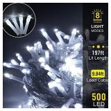 Heceltt Christmas Lights Outdoor, 197FT 500 LED Christmas Lights 8 Modes and Timer Memory Function Christmas String Lights Waterproof Plug in for Xmas Wedding Party Holiday Decor