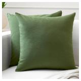 Encasa XO Throw Pillow Covers 16x16 in Set of 2 Leaf Green | No Inserts | Cotton Pillow Covers for Living Room, Bed, Sofa, Couch | Decorative Cushion Covers with Improved Zippers