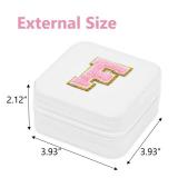 FUNARTY Travel Jewelry Case Organizer, Gifts for Women Girls, Small Jewelry Box Jewelry Organizer, Earring Jewelry Organizer Box with Mirror, White Travel Essentials Initial F