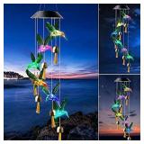 Hummingbird solar wind chimes outdoor, mother birthday gifts, gardening gift for mom//grandma/friend/sister/aunt/women,solar hanging lights outdoor windchimes gift ideas,bird yard decorations