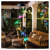 Hummingbird solar wind chimes outdoor, mother birthday gifts, gardening gift for mom//grandma/friend/sister/aunt/women,solar hanging lights outdoor windchimes gift ideas,bird yard decorations