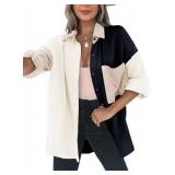 Dokotoo Fall Clothes Teacher Outfits for Women Color Block Button Up Shirts for Women Comfy Roll Up Long Sleeve Turn Down Collar Soft Oversized Boyfriend Summer Tops Outerwear Blouse Office Black L