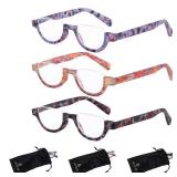 Optix 55 Reading Glasses Women | 3 Pack Fashion Readers Half Moon Frame with Spring Hinge Quality Reading Eye Glasses Multi Color Pattern Variety Pack, (1.00)