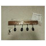 Wooden Wall Mount Coat Rack With Black Hooks