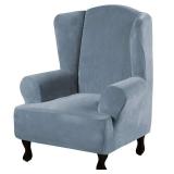 H.VERSAILTEX Wingback Chair Covers Velvet Plush Wing Chair Slipcover 1 Piece High Stretch Wing Back Chair Slipcovers Sofa Cover Furniture Cover with Elastic Bottom, Stone Blue