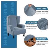 H.VERSAILTEX Wingback Chair Covers Velvet Plush Wing Chair Slipcover 1 Piece High Stretch Wing Back Chair Slipcovers Sofa Cover Furniture Cover with Elastic Bottom, Stone Blue