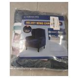 H.VERSAILTEX Wingback Chair Covers Velvet Plush Wing Chair Slipcover 1 Piece High Stretch Wing Back Chair Slipcovers Sofa Cover Furniture Cover with Elastic Bottom, Stone Blue