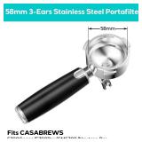 CASABREWS 58mm Stainless Steel Portafilter with Double Spouts, 3 Ears Coffee Filter Holder, Fits 5700 Series and Neutron Pro Espresso Machines