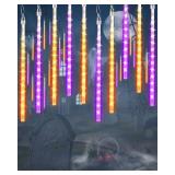 Halloween Lights Outdoor 20 Tubes 480 LED Raindrop Meteor Shower Icicle Lights with Timer Function Cascading Light Falling Rain Light for Halloween Orange Purple