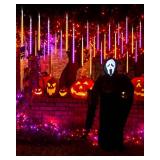 Halloween Lights Outdoor 20 Tubes 480 LED Raindrop Meteor Shower Icicle Lights with Timer Function Cascading Light Falling Rain Light for Halloween Orange Purple