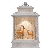 DEMDACO Distressed White Brown Deer Scene Musical LED 6 x 11 Acrylic Christmas Decorative Tabletop Snow Water Globe. (Deer are not attached)  - Retail: $58