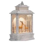 DEMDACO Distressed White Brown Deer Scene Musical LED 6 x 11 Acrylic Christmas Decorative Tabletop Snow Water Globe. (Deer are not attached)  - Retail: $58