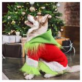 APPEARS NEW - Abbylike Dog Christmas Outfit Holiday Pet Character Green Hoodie Shirt with Hat for Dogs and Cats Christmas Pet Clothes Cute Dog Christmas Outfit Cosplay Party as Shown(Classic,L)