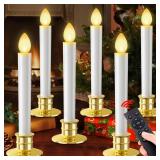APPEARS NEW - Christmas Window Candles Lights 8 Pack Battery Operated Candles with Remote Control Timer Gold Holders Flameless Candle Taper LED Candle Christmas Decorations Window Decorations Party Xm