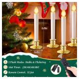 APPEARS NEW - Christmas Window Candles Lights 8 Pack Battery Operated Candles with Remote Control Timer Gold Holders Flameless Candle Taper LED Candle Christmas Decorations Window Decorations Party Xm
