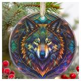 APPEARS NEW - Ceramic Wolf Hanging Ornament - Christmas Tree Decor - Gifts for Wolf Lovers