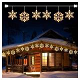 APPEARS NEW - Snowflake Christmas String Lights with 6 Drops - 9ft 100 Mini Bulb Icicle Lights with Hooks, Plug-in Connectable Hanging Lights for Christmas Home Indoor Outdoor Party Wedding Holiday D