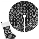FACTORY SEALED - Flash World 36 Inch Large Christmas Tree Skirt Xmas Soft Cover Mat Decor Snowflake Collar Farmhouse Tree Skirt for Holiday Ornaments Party Home Indoor Decorations (Black, 52inch)