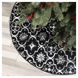 FACTORY SEALED - Flash World 36 Inch Large Christmas Tree Skirt Xmas Soft Cover Mat Decor Snowflake Collar Farmhouse Tree Skirt for Holiday Ornaments Party Home Indoor Decorations (Black, 52inch)
