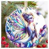 APPEARS NEW - Ceramic Fairy Ornament - Round Christmas Tree Decor - Gifts for Fairy Lovers