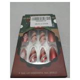 FACTORY SEALED - Christmas French Tip Press on Nails Medium Fake Nails Almond Nails Press ons Red Full Cover Acrylic Nails Snowflake & Stripe Line False Nails Gold Glitter & Glossy Winter Glue on Nail