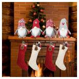 Christmas Stocking Holder, 12 Inches Gnome Stocking Holders for Mantle Set 4, Stocking Hangers for Fireplace Mantel in Unique Gift Box Christmas Decorations Indoor Cute Room Decor Metal Stocking Hooks