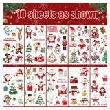 FACTORY SEALED - 10 Sheets Luminous Christmas Tattoos for Kids, Christmas Temporary Tattoos, Bulk Stocking Stuffers for Kids, Merry Xmas Party Decorations Supplies, Xmas Goodie Bag Stuffers Candy