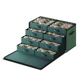 APPEARS NEW - SONGMICS Large Christmas Ornament Storage Box, with Side Open, Stackable Christmas Storage Container with Lid, 8 Drawer Trays, 600D Oxford, 3-Inch 128 Slots, Forest Green URFB038C01  - R