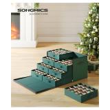 APPEARS NEW - SONGMICS Large Christmas Ornament Storage Box, with Side Open, Stackable Christmas Storage Container with Lid, 8 Drawer Trays, 600D Oxford, 3-Inch 128 Slots, Forest Green URFB038C01  - R