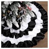 APPEARS NEW - Civaner Black and White Halloween Tree Skirt 24 Inch Ruffle Tree Skirt Fluffy Christmas Mat Farmhouse Christmas Decoration for Holiday Party Mnini Xmas Decoration