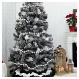 APPEARS NEW - Civaner Black and White Halloween Tree Skirt 24 Inch Ruffle Tree Skirt Fluffy Christmas Mat Farmhouse Christmas Decoration for Holiday Party Mnini Xmas Decoration