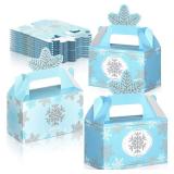 APPEARS NEW - 12 Pcs Wonderland Party Favor Box Winter Gable Boxes Snowflake Treat Boxes Birthday Box Paper Goodie Gift for Wonderland Birthday Winter Holidays Baby Shower Weddings Decorations(Blue)