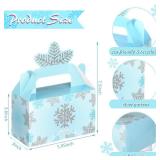 APPEARS NEW - 12 Pcs Wonderland Party Favor Box Winter Gable Boxes Snowflake Treat Boxes Birthday Box Paper Goodie Gift for Wonderland Birthday Winter Holidays Baby Shower Weddings Decorations(Blue)