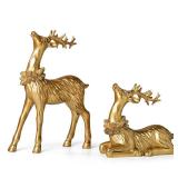 APPEARS NEW - 2PCS Christmas Deer Pendant Bedding and Standing Gold Deer Resin Home Decoration Suitable for Fireplace Living Room Dining Table Christmas Decoration (Bronze Gold)