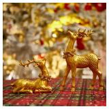 APPEARS NEW - 2PCS Christmas Deer Pendant Bedding and Standing Gold Deer Resin Home Decoration Suitable for Fireplace Living Room Dining Table Christmas Decoration (Bronze Gold)