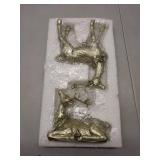 APPEARS NEW - 2PCS Christmas Deer Pendant Bedding and Standing Gold Deer Resin Home Decoration Suitable for Fireplace Living Room Dining Table Christmas Decoration (Bronze Gold)