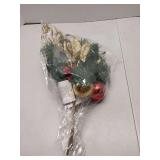 Christmas Holiday Pick with Gold Glitter Flower. (Set of 2)