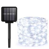 Solar String Lights Outdoor, 33 Feet 100 LEDs 8 Modes Solar Fairy Lights for Outside, Waterproof Outdoor Light for Patio Yard Christmas Tree Halloween Wedding Party Decorations, Cool White
