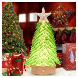 Sea Glass Christmas Tree,8.6 inches Mini Christmas Tree with Lights,Beach Nautical Themed Seaglass Christmas Tree for Table top,Decorations Indoor, Green Tree