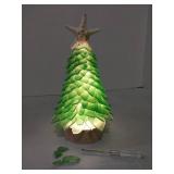Sea Glass Christmas Tree,8.6 inches Mini Christmas Tree with Lights,Beach Nautical Themed Seaglass Christmas Tree for Table top,Decorations Indoor, Green Tree