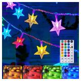 APPEARS NEW - Minetom Star String Lights Battery Operated - 17 ft 50 LED Color Changing Star Fairy Light with Remote and Timer, 16 Single Colors and 7 Modes Starry Lights for Bedroom Dorm Tent Bed Pat