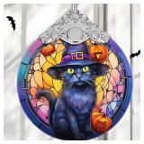 APPEARS NEW - Christmas Ornament, Stained Glass Ornament, Christmas Decorations for Tree, Holiday Ornament, Unique Gift Idea - Witchcraft Black Cat
