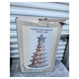 White Ceramic Christmas Tree Accent Light with Silver Star