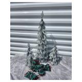 Silver Glitter Christmas Trees with Mini Lights Set