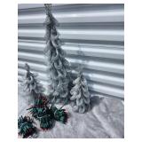 Silver Glitter Christmas Trees with Mini Lights Set