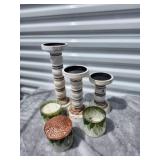 Vintage Style Candle Set with Distressed Wooden Holders