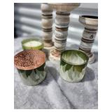 Vintage Style Candle Set with Distressed Wooden Holders